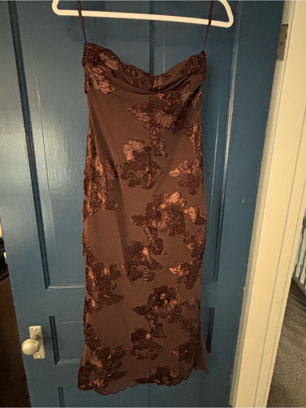 Brown Floral Lace Slip Dress - Womens